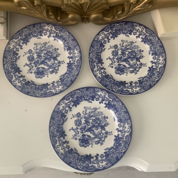 La Primula Blue & White Rimmed‎ Bird Bowl Italy PRL54 LOT 3 plates - Picture 1 of 5